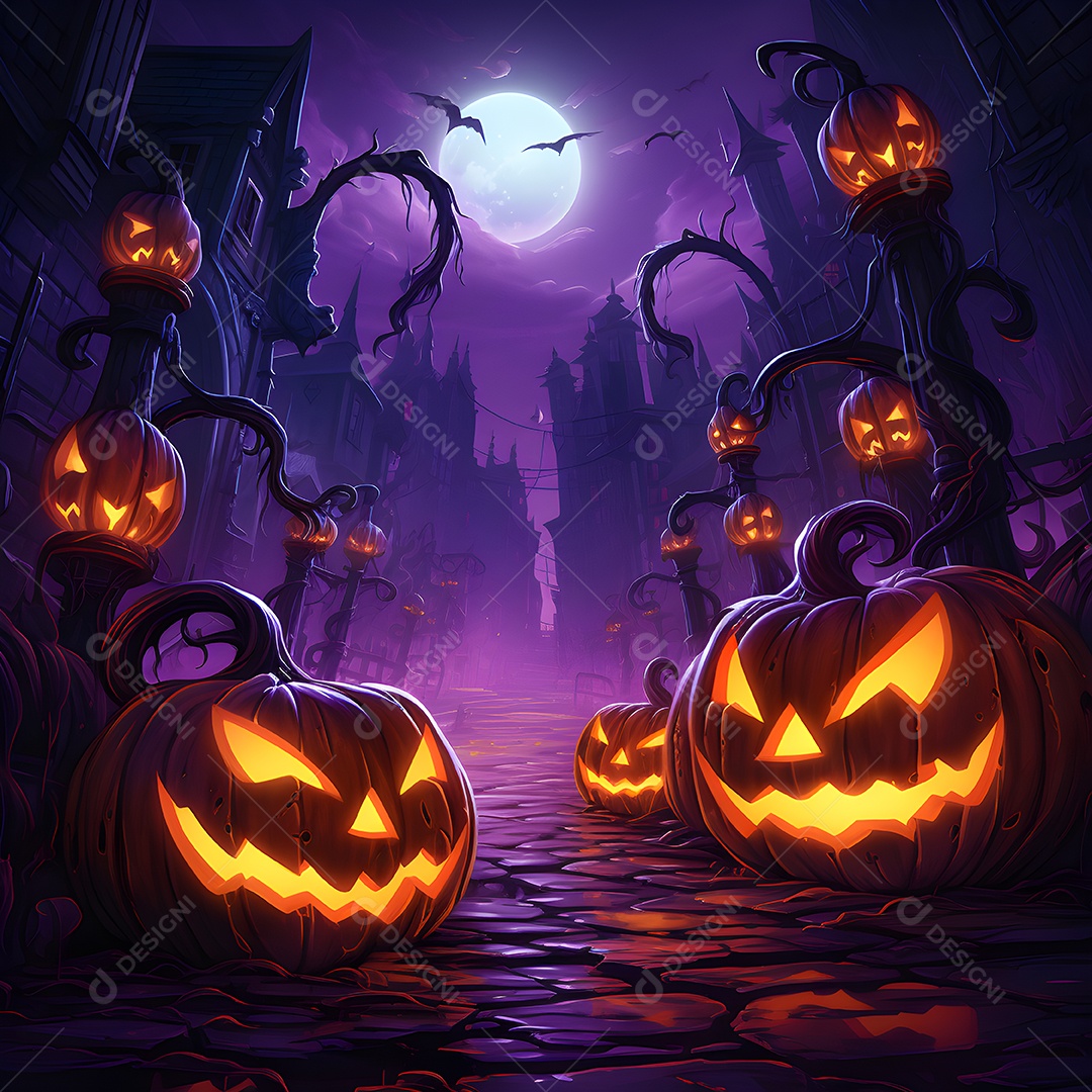 Fundo de Halloween com abóboras e castelo