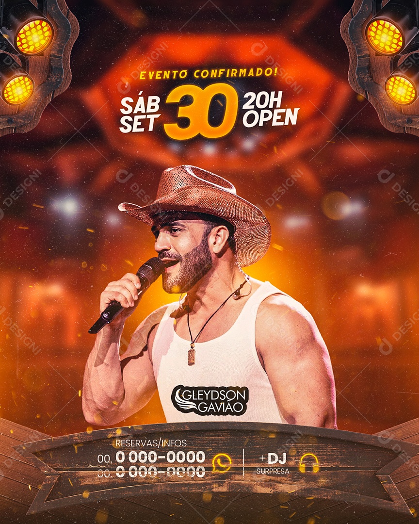 Flyer Evento Confirmado Gleydson Gavião Social Media PSD Editável