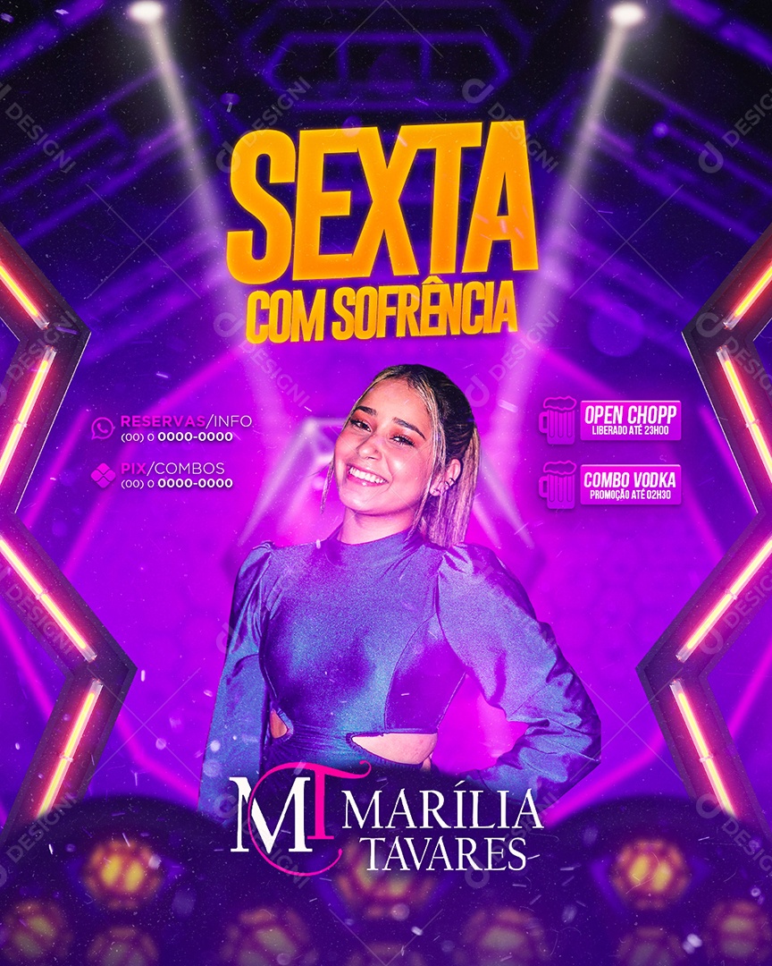 Flyer Sexta com Sofrência Marília Tavares Social Media PSD Editável