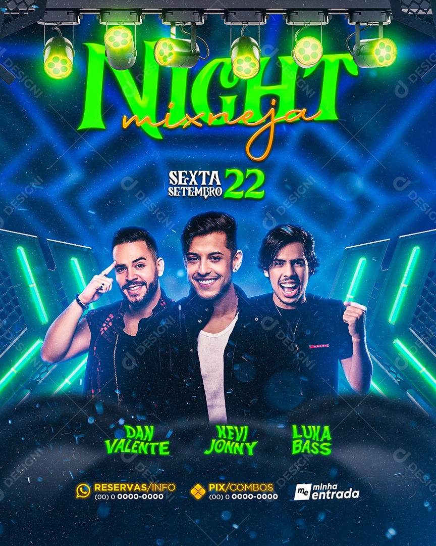 Flyer Night Mixneja Dan Valente Kevi Jonny Luka Bass Social Media PSD Editável