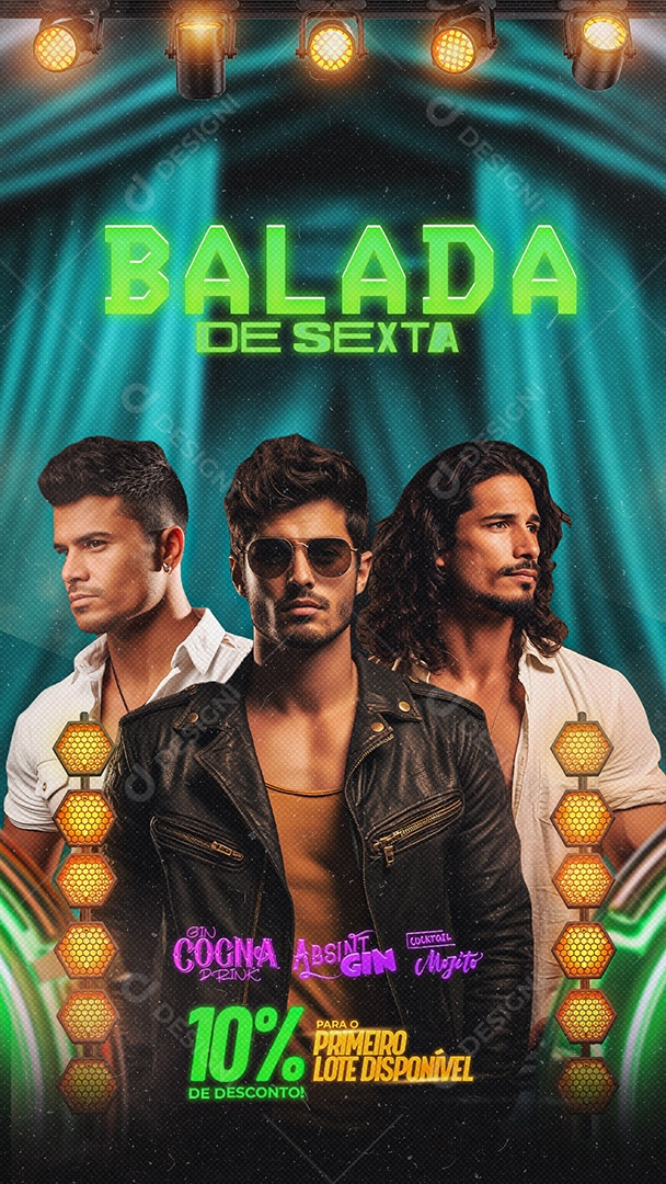 Story Flyer Balada de Sexta 10% de Desconto para o Primeiro Lote Disponível Social Media PSD Editável