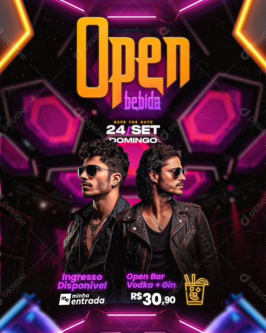 Flyer Open Bebida Open Bar Vodka Gin Social Media PSD Editável