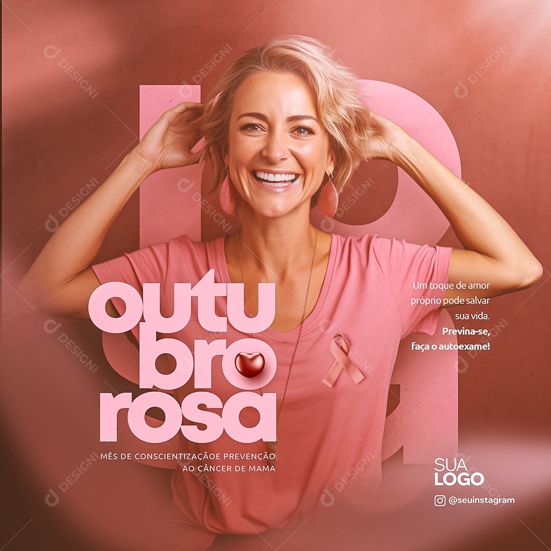 Outubro Rosa Mês de Conscientização e Prevenção ao Câncer de Mama Social Media PSD Editável