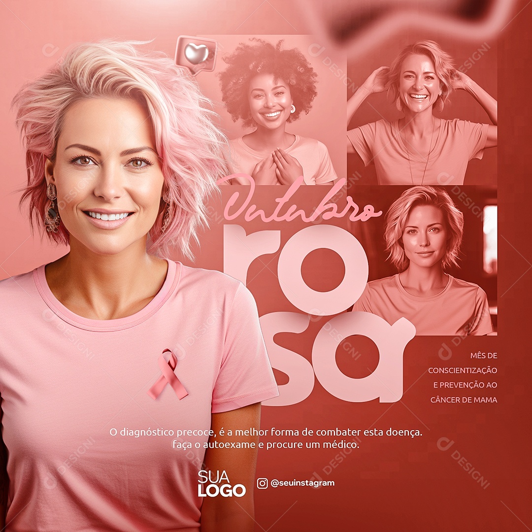 Outubro Rosa Mês de Conscientização e Prevenção ao Câncer de Mama Social Media PSD Editável