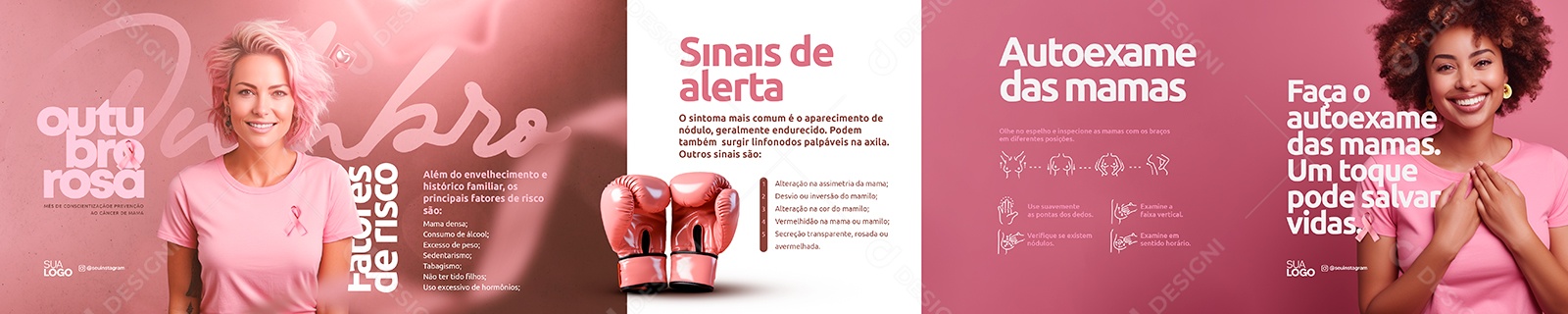 Carrossel Outubro Rosa Mês de Prevenção ao Câncer de Mama Social Media PSD Editável