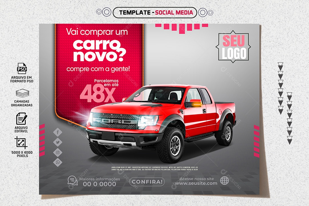 Banner Concessionária Vai Comprar um Carro novo Compre com a Gente Social Media PSD Editável