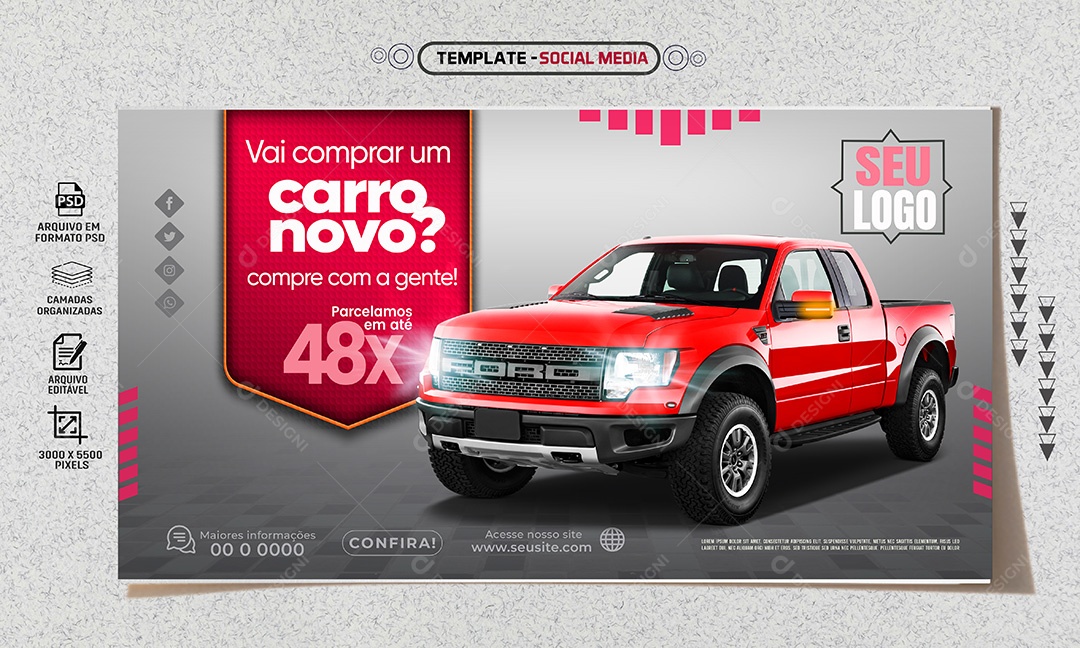 Banner Vai Comprar um Carro novo Compre com a Gente Social Media PSD Editável