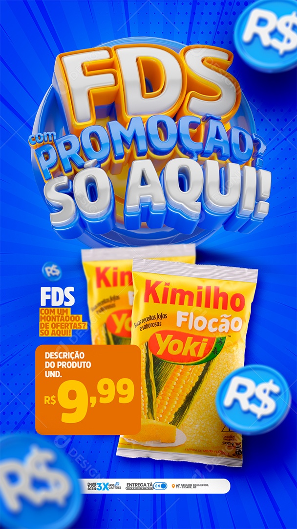 Story Encarte FDS com Promoção só Aqui Supermercado Produtos Social Media PSD Editável