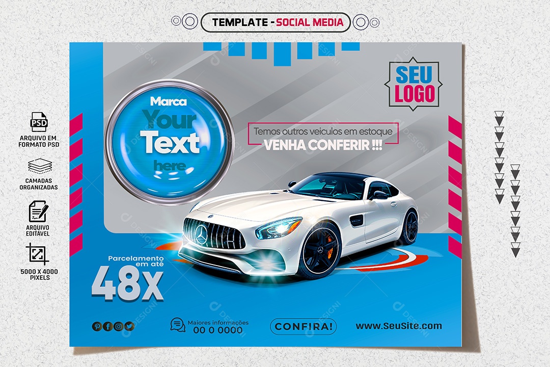Banner Concessionária Temos Outros Veículos em Estoque Venha Conferir Social Media PSD Editável