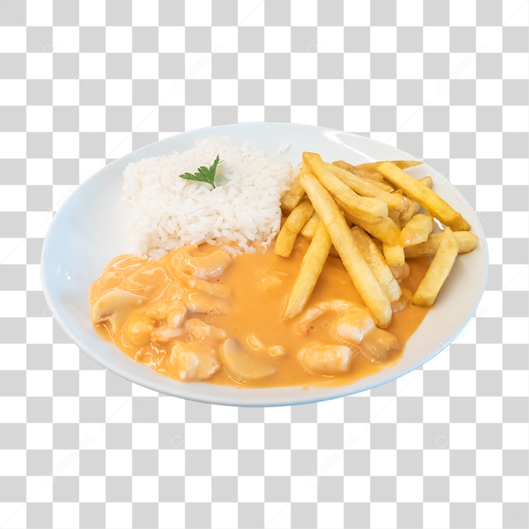 Prato com Strogonoff e Fritas PNG Transparente