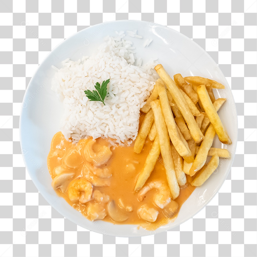 Prato com Strogonoff e Fritas PNG Transparente