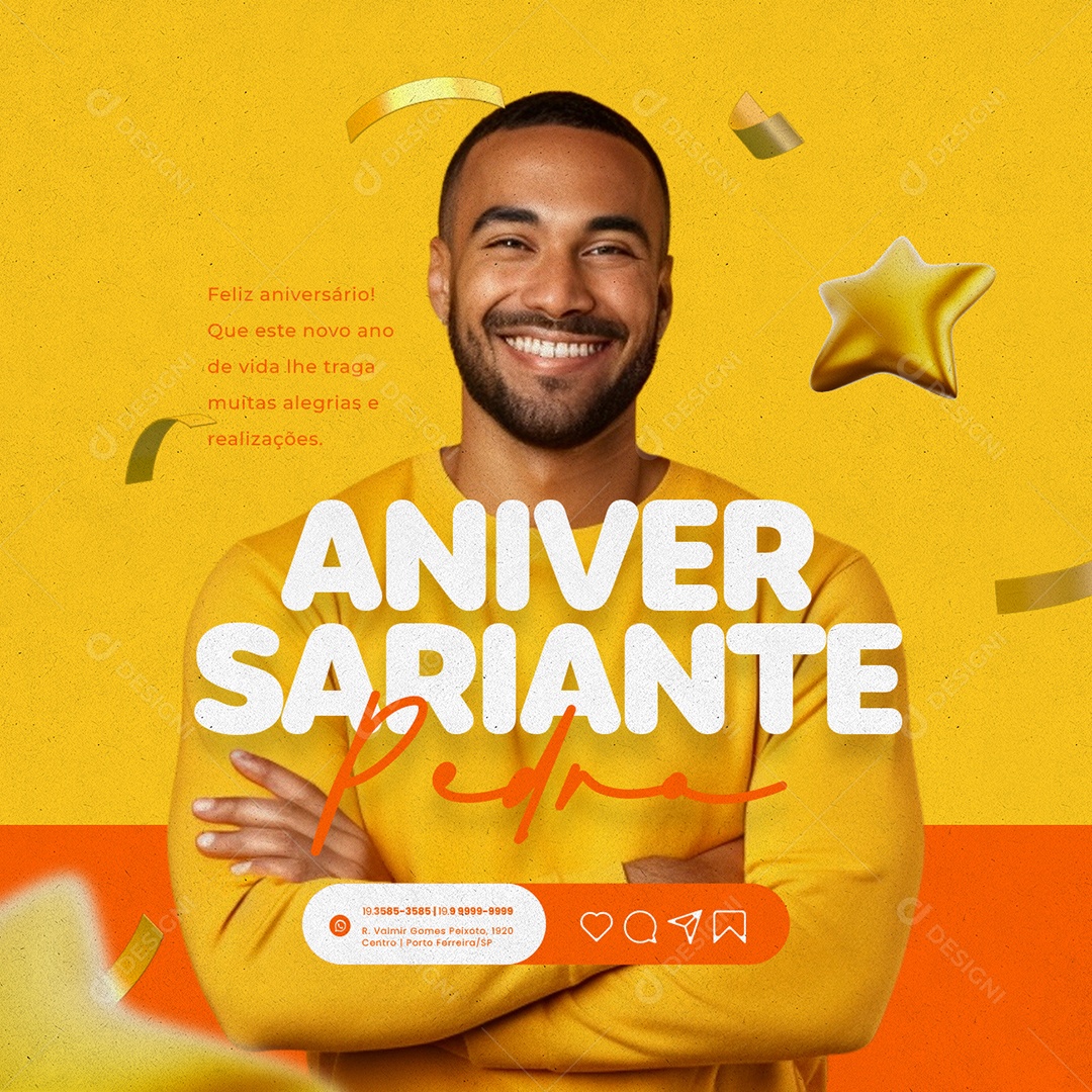 Aniversariante Pedro Feliz Aniversário Social Media PSD Editável