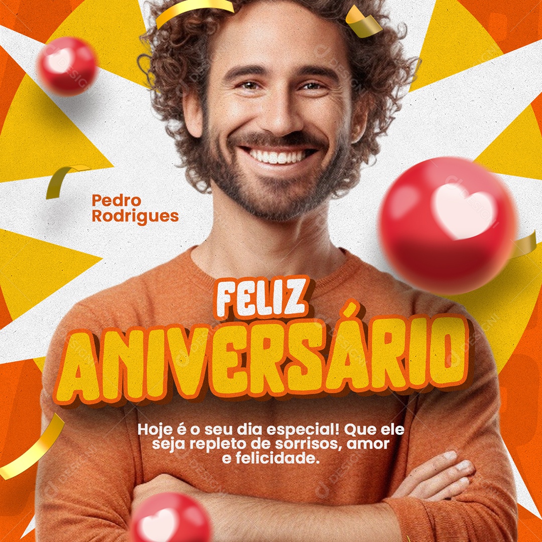 Feliz Aniversário Pedro Hoje é o seu Dia Especial Social Media PSD Editável