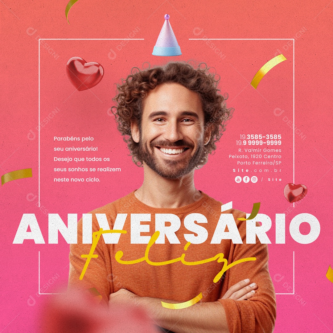 Feliz Aniversário Parabéns pelo seu Aniversário Social Media PSD Editável