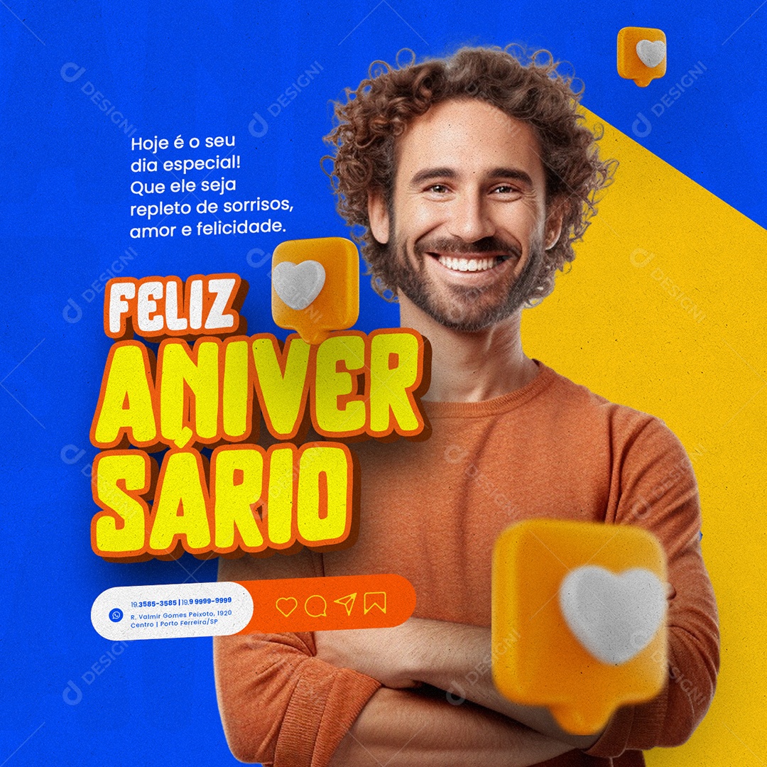 Feliz Aniversário Hoje é o seu Dia Especial Social Media PSD Editável