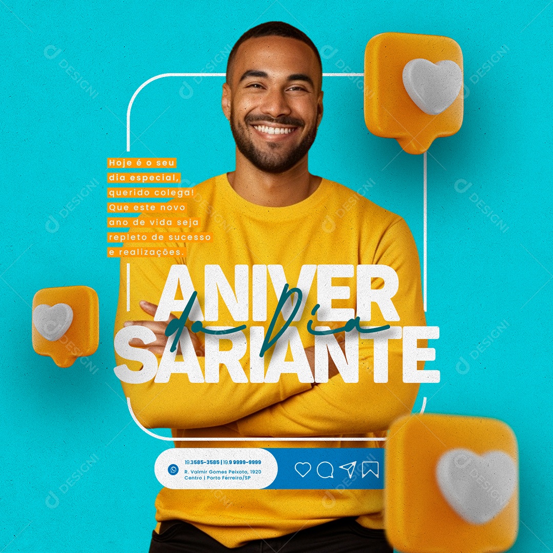 Aniversariante do Dia Hoje é o seu Dia Especial Querido Colega Social Media PSD Editável