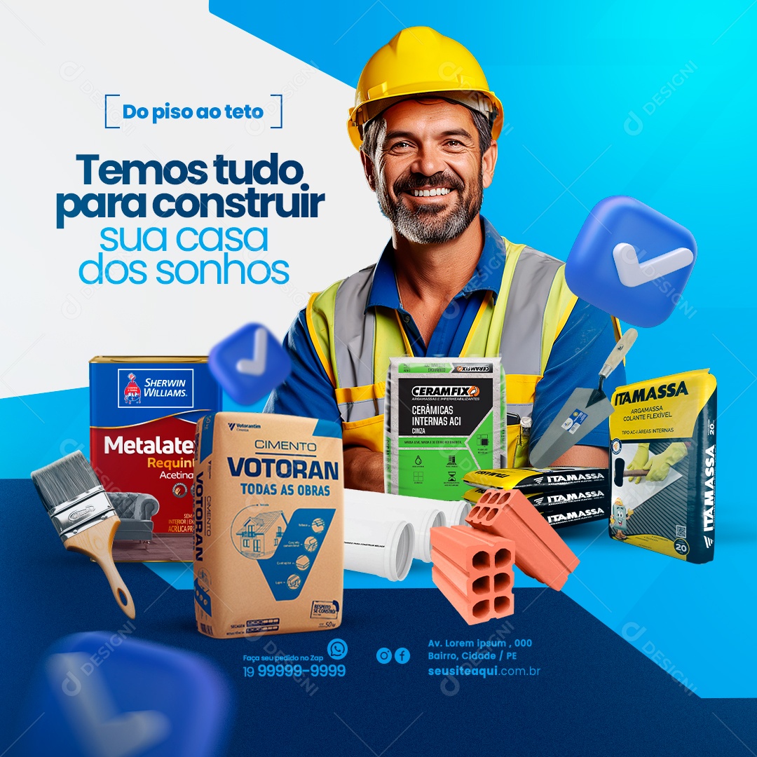 Materiais De Construção Acabamento Temos Tudo para Construir Tinta Cimento Cerâmica Argamassa Social Media PSD Editável