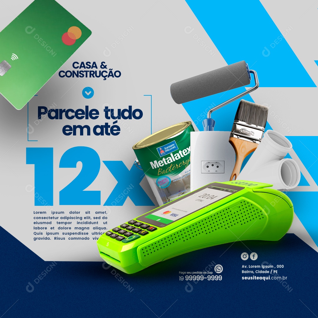 Materiais De Construção Acabamento Casa & Construção Parcele Tudo em Até 12x Social Media PSD Editável