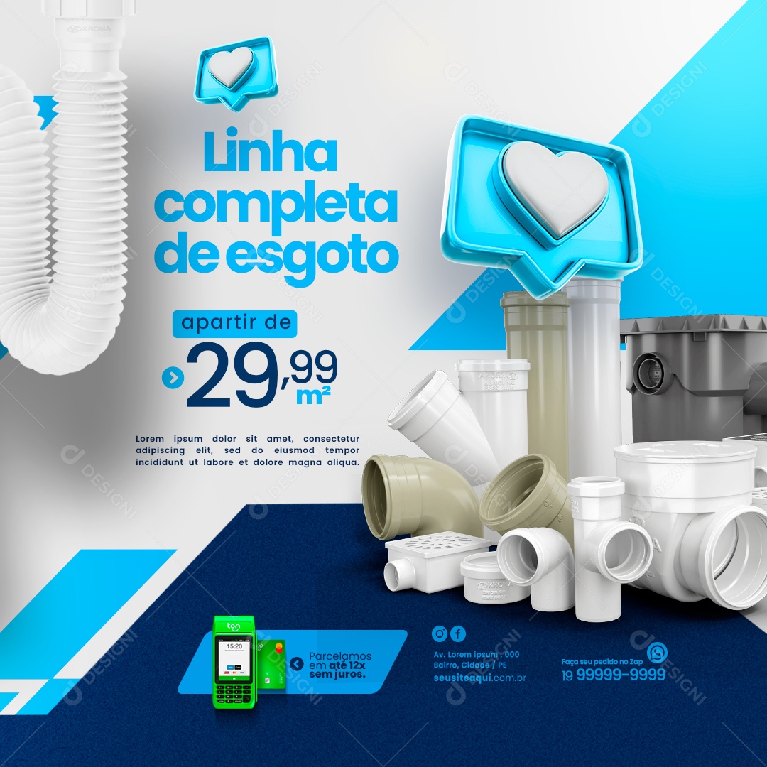 Materiais De Construção Linha Completa de Esgoto Social Media PSD Editável