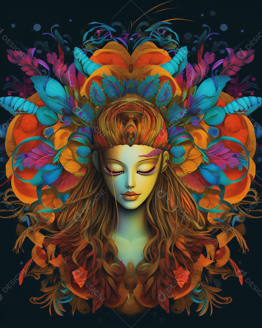 Ilustração pintura psicodélica colorida