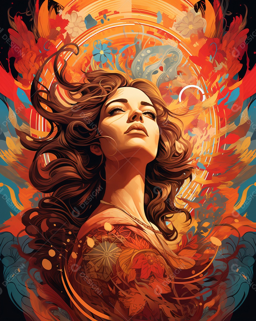 Ilustração pintura psicodélica colorida