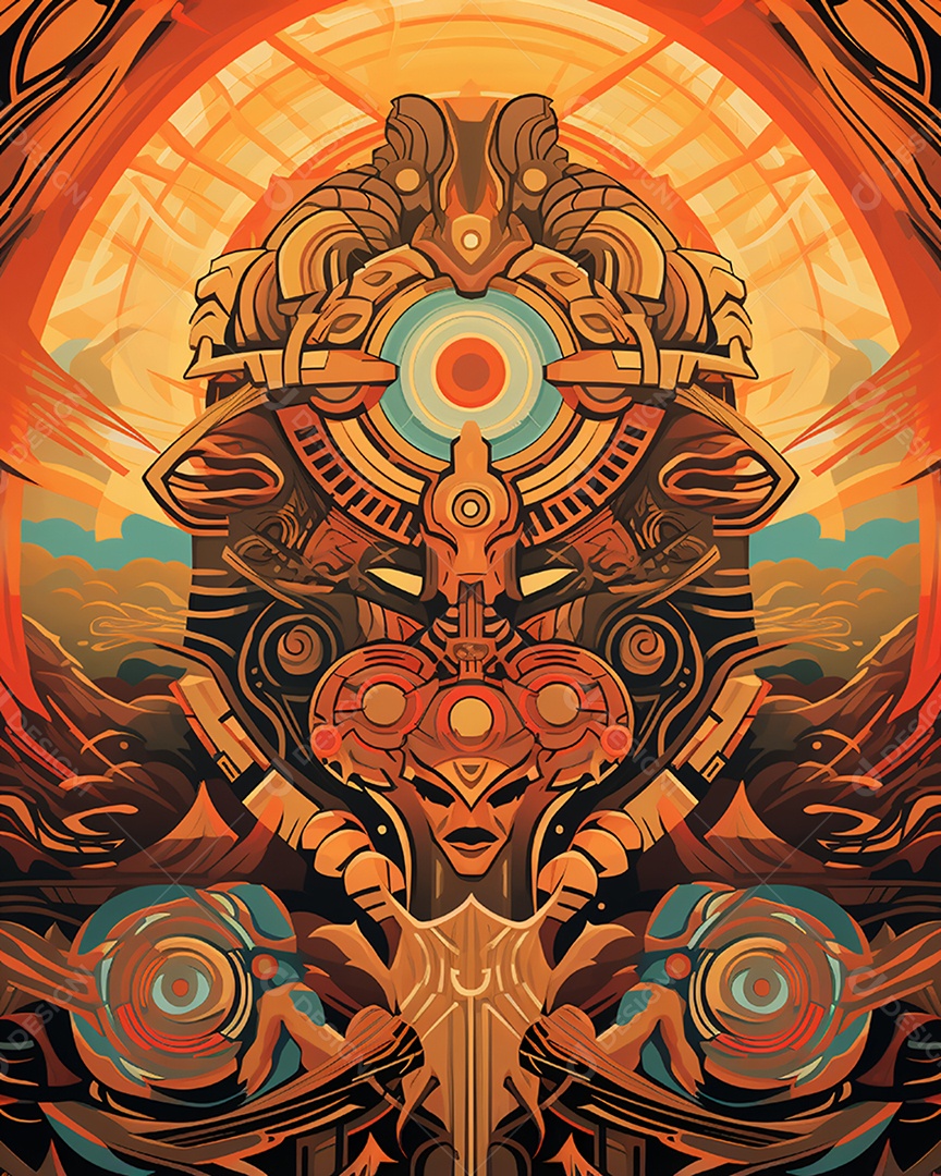 Ilustração pintura psicodélica colorida