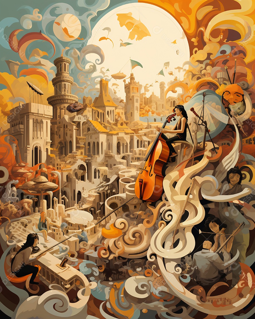 Ilustração pintura psicodélica colorida