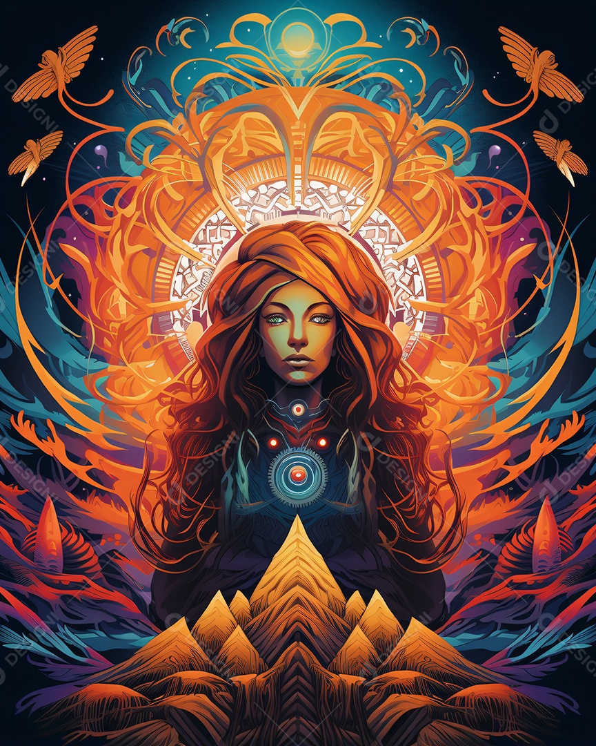 Ilustração pintura psicodélica colorida