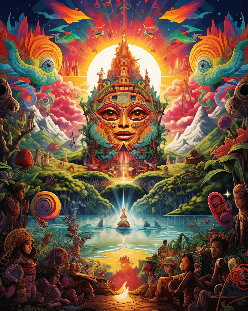 Ilustração pintura psicodélica colorida