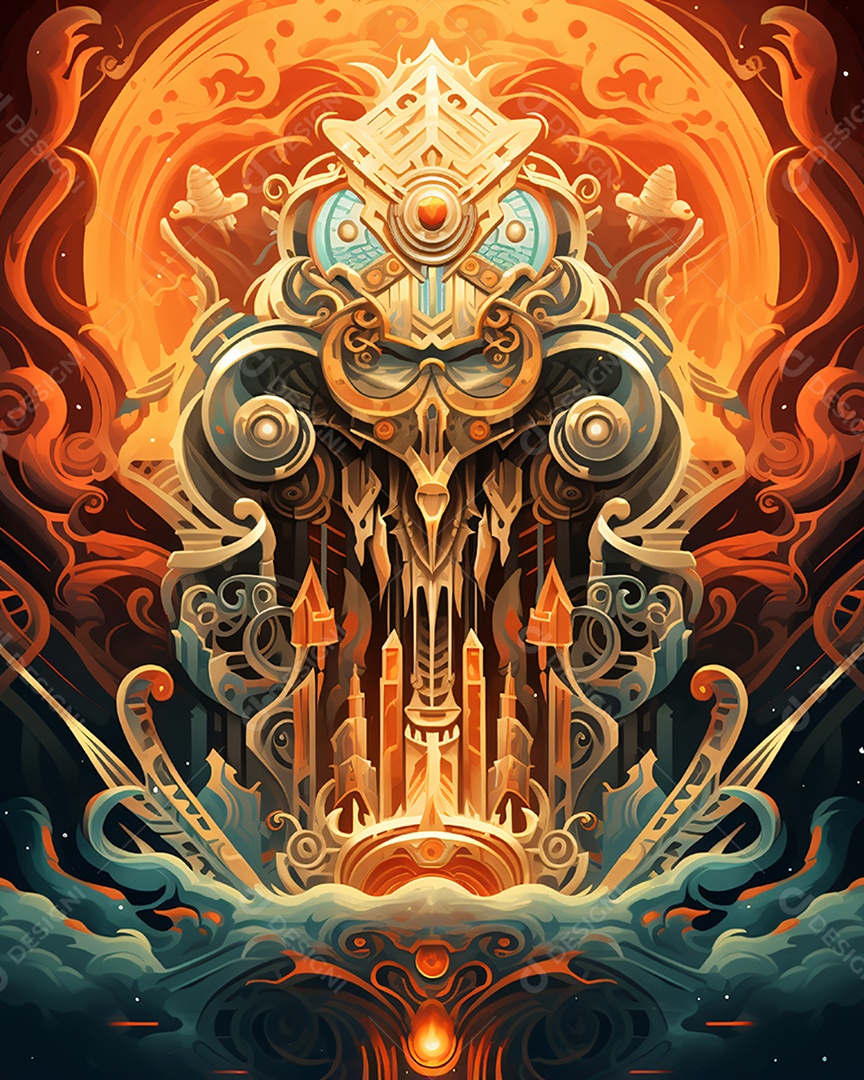 Ilustração pintura psicodélica colorida