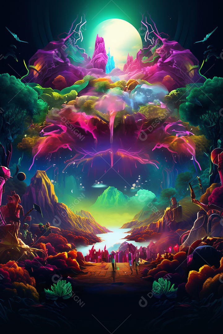 Ilustração imagem psicodélica colorida