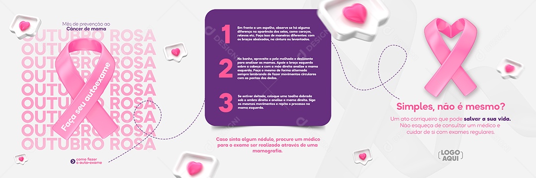 Carrossel Outubro Rosa Mês de Prevenção ao Câncer de Mama Social Media PSD Editável