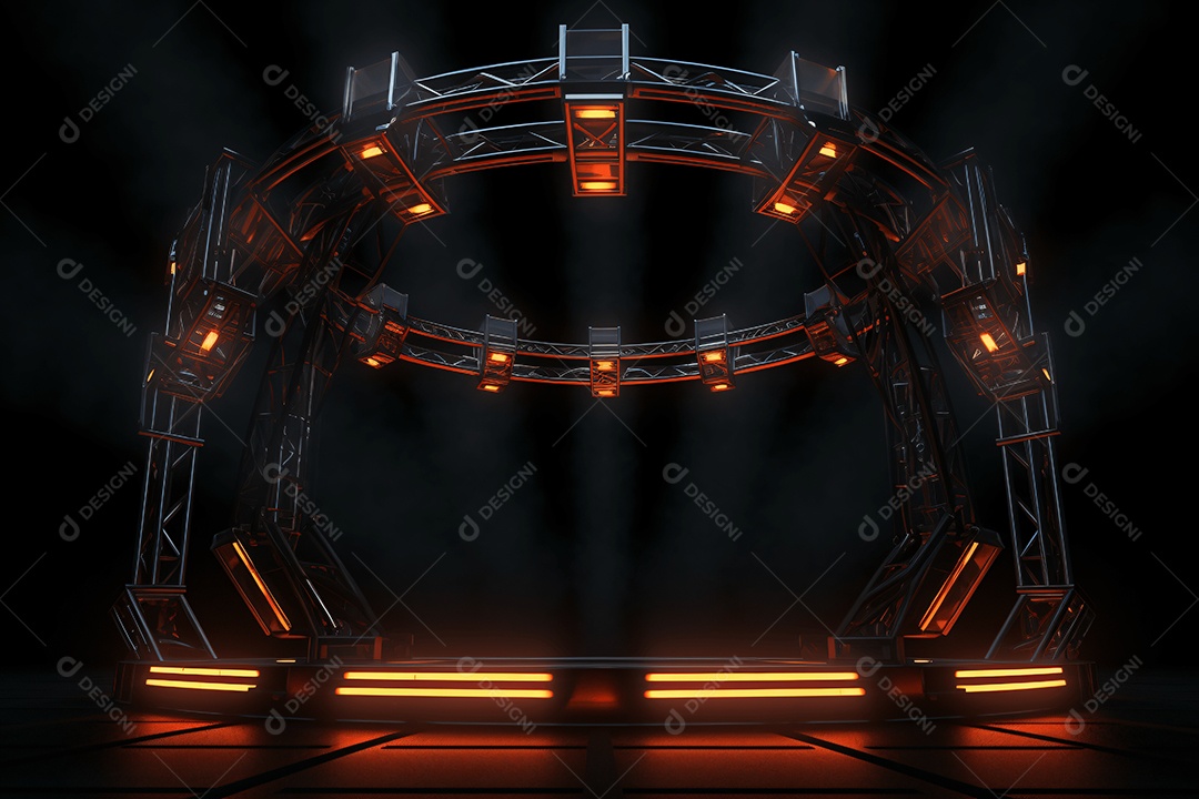 Cenário treliça de iluminação circular com holofotes