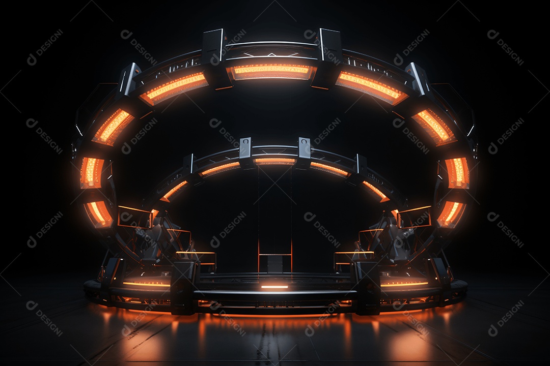 Cenário treliça de iluminação circular com holofotes