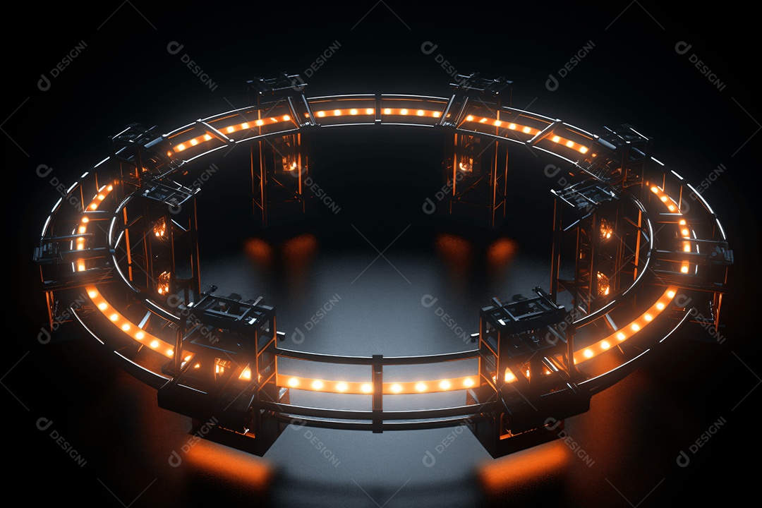 Cenário treliça de iluminação circular com holofotes