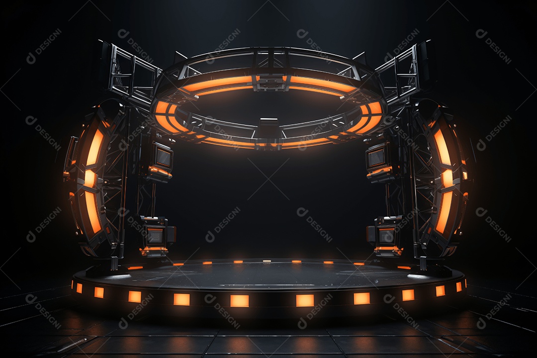 Cenário treliça de iluminação circular com holofotes