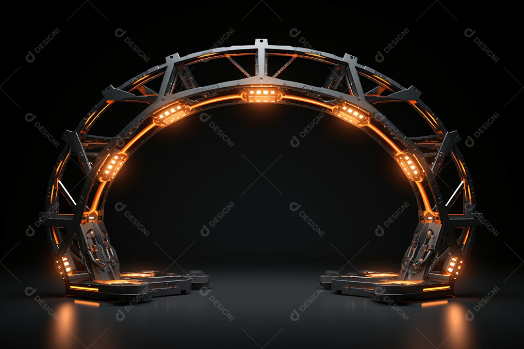 Cenário treliça de iluminação circular com holofotes