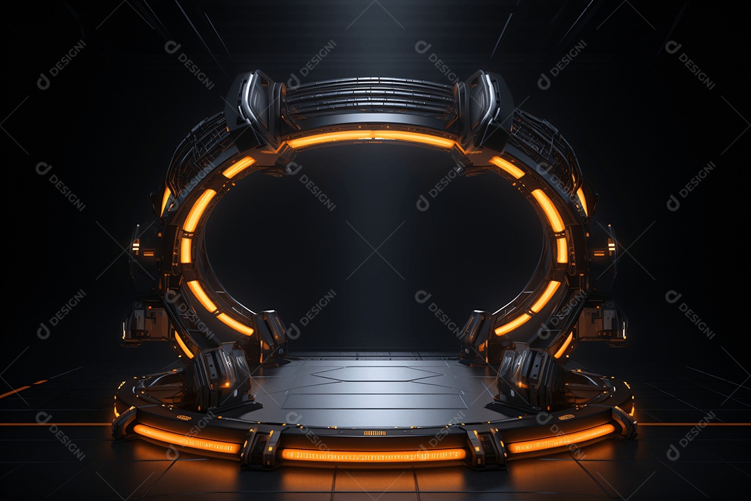 Cenário treliça de iluminação circular com holofotes