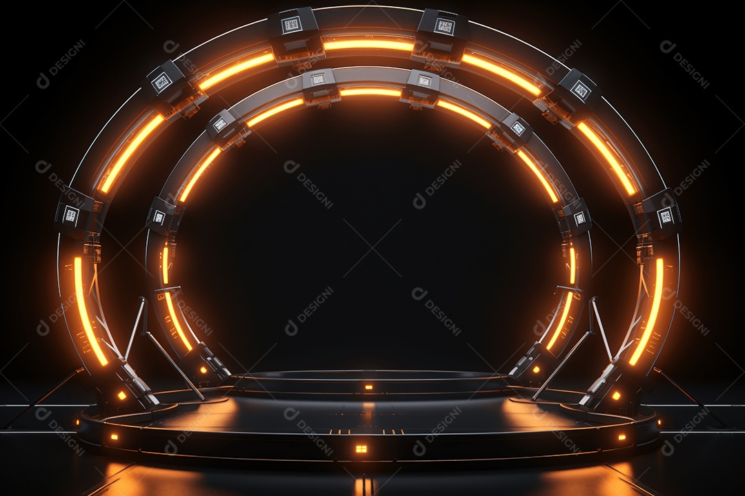 Cenário treliça de iluminação circular com holofotes