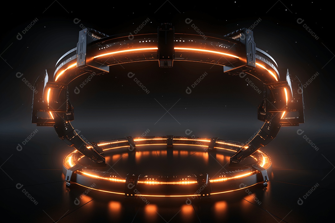 Cenário treliça de iluminação circular com holofotes