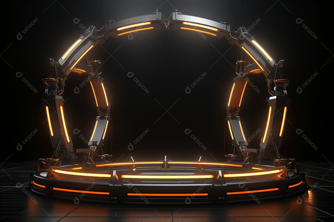 Cenário treliça de iluminação circular com holofotes