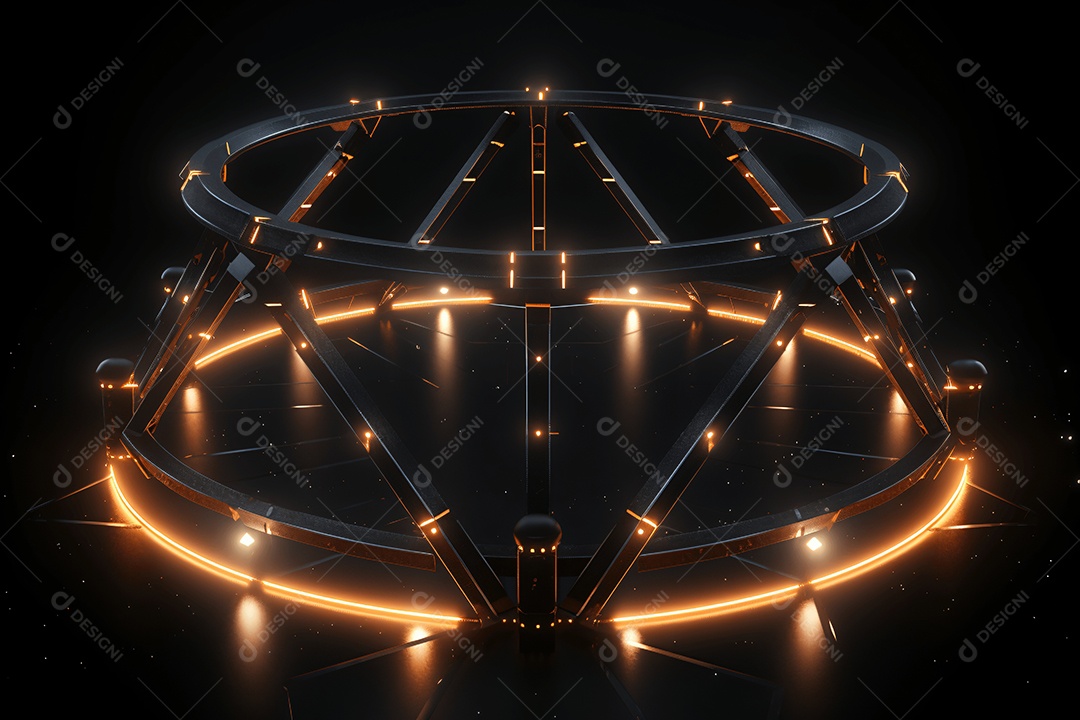 Cenário treliça de iluminação circular com holofotes