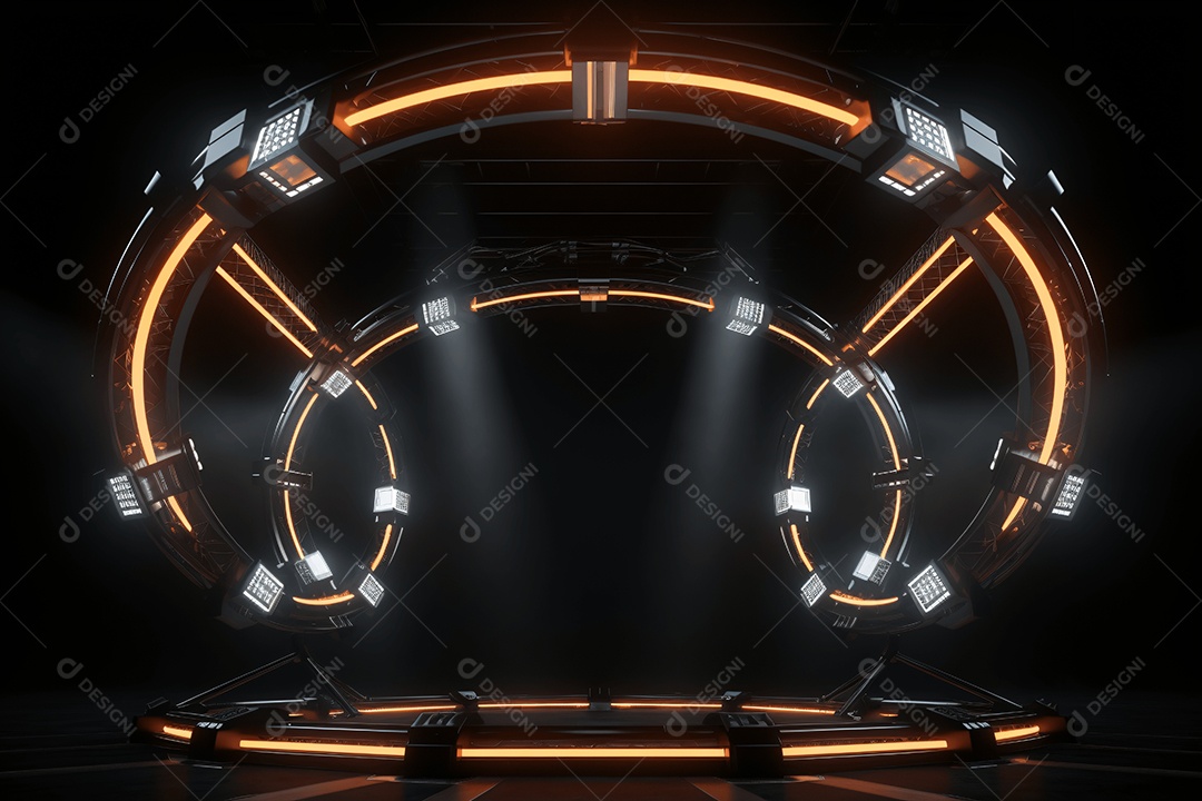 Cenário treliça de iluminação circular com holofotes