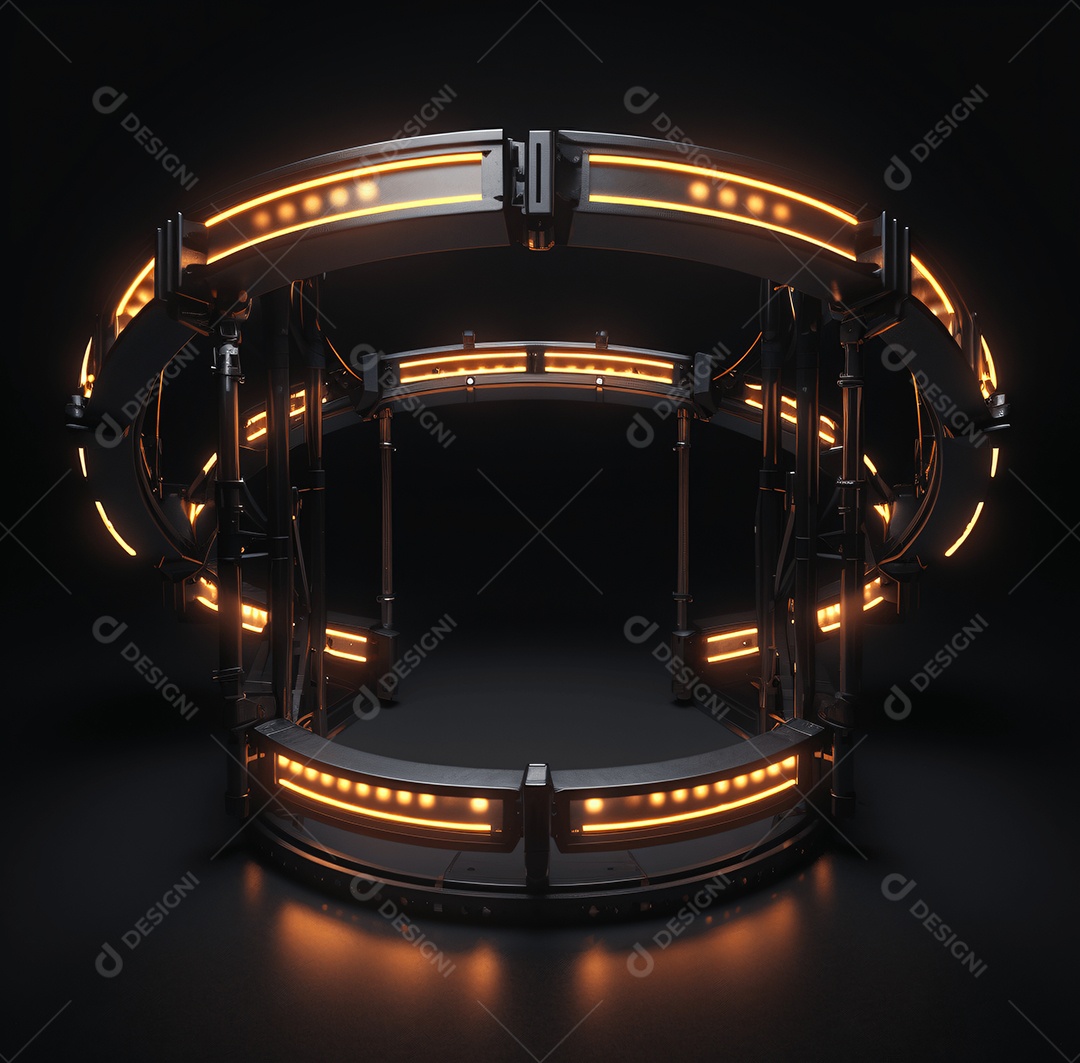 Cenário treliça de iluminação circular com holofotes