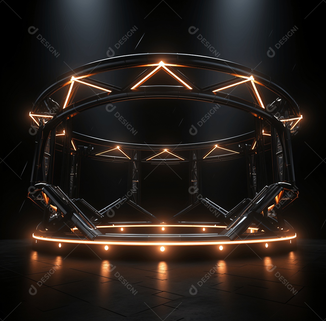 Cenário treliça de iluminação circular com holofotes