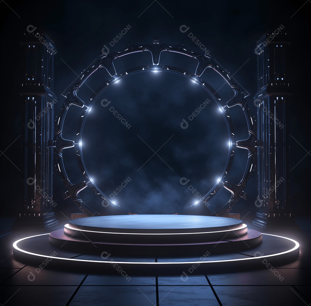 Cenário treliça de iluminação circular com holofotes