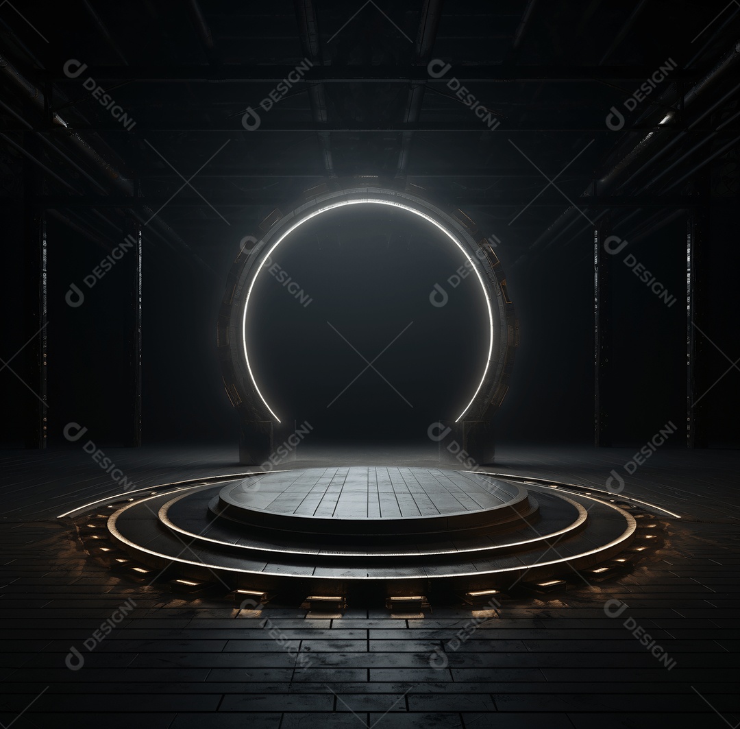 Cenário treliça de iluminação circular com holofotes