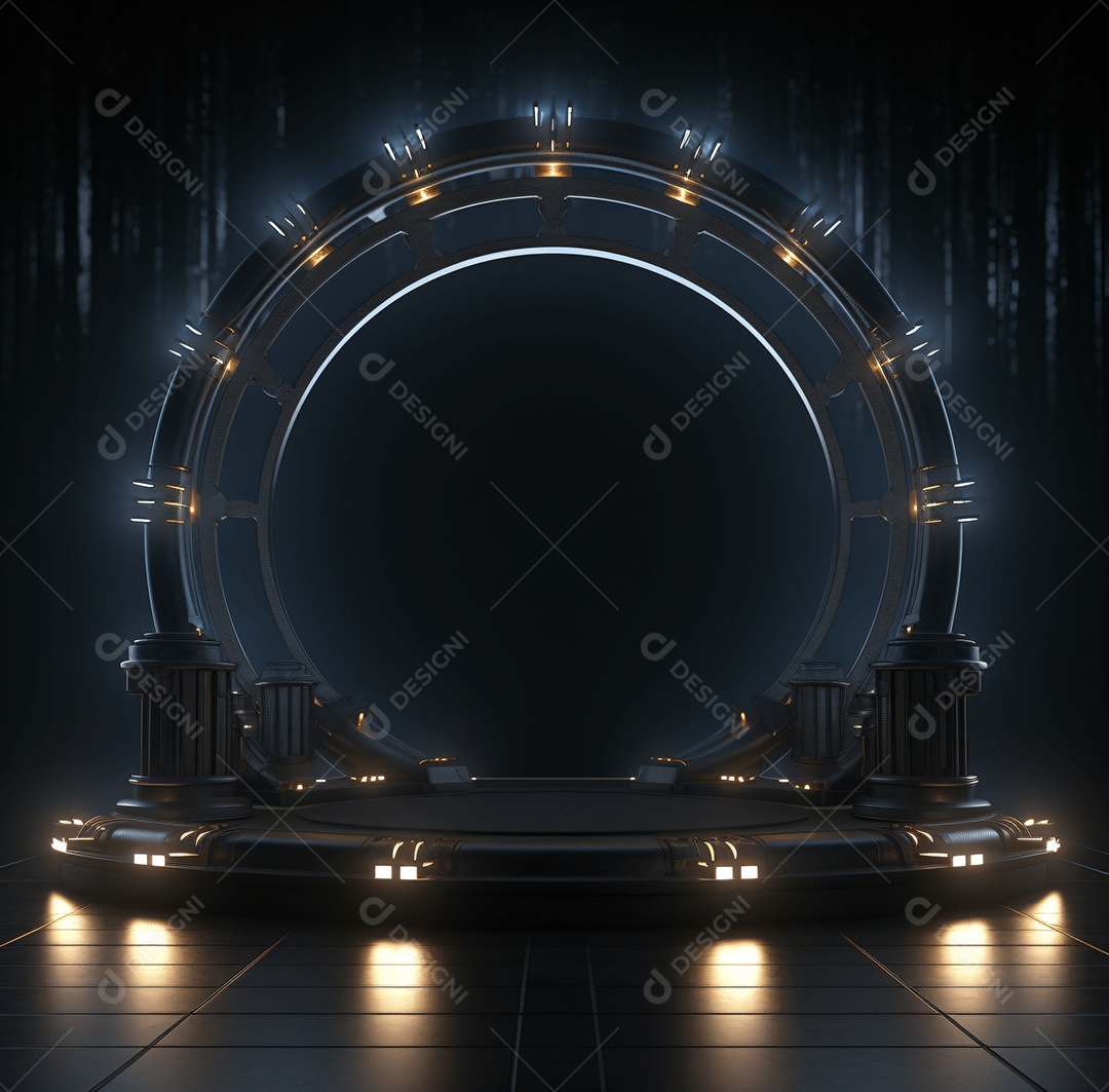 Suporte de luz de palco circular em um fundo preto