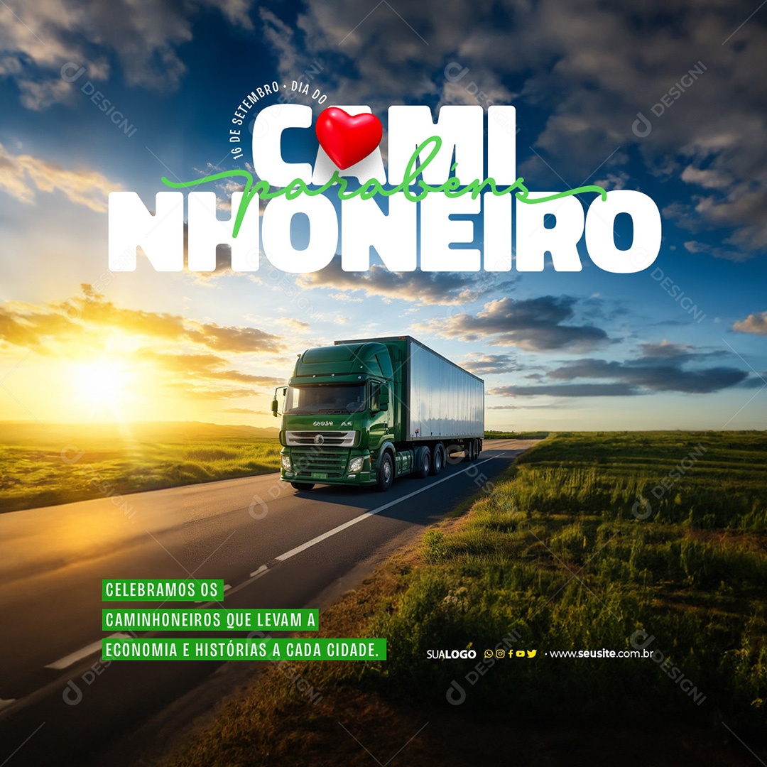 Feed Dia do Caminhoneiro 16 de Setembro Parabéns Social Media PSD Editável