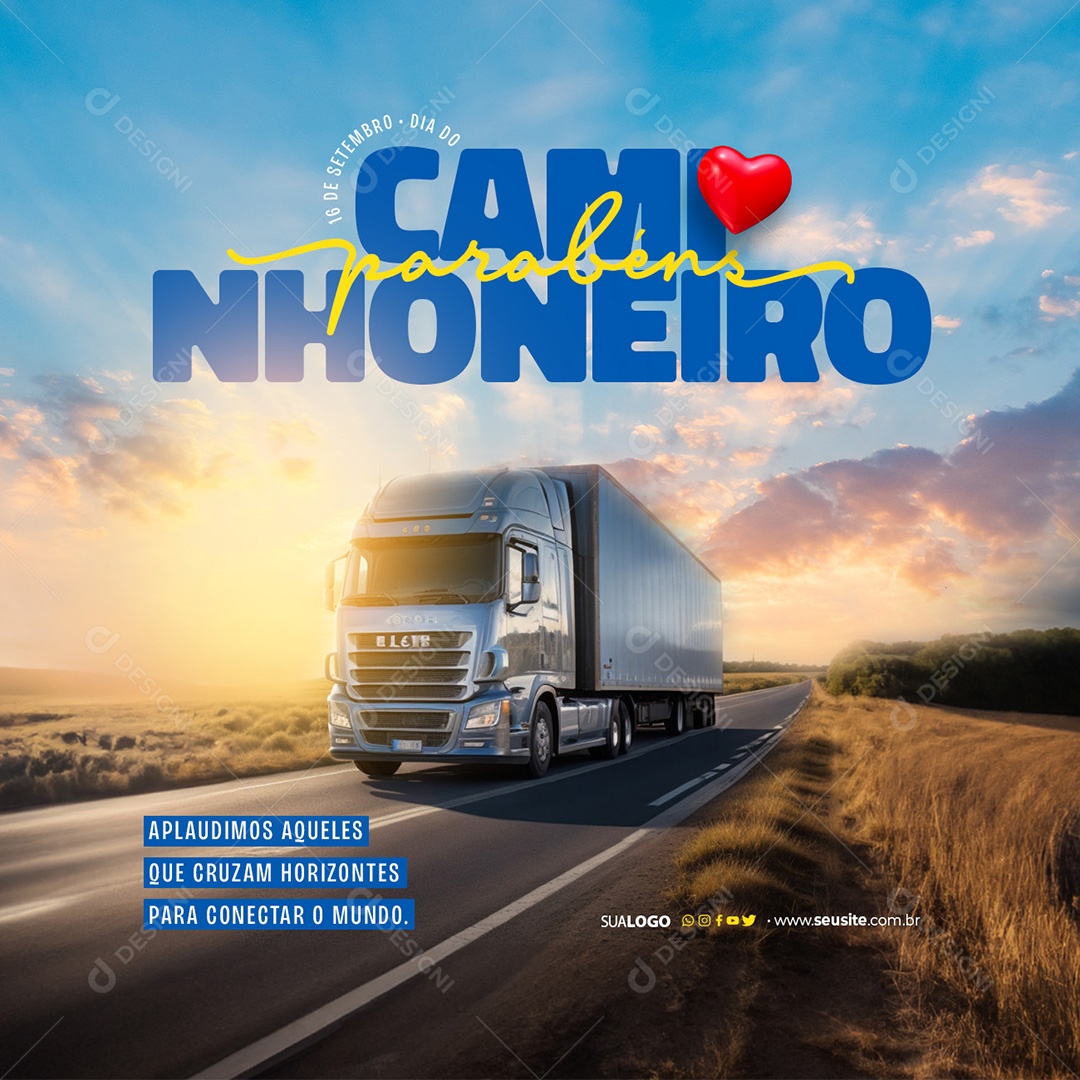 Dia do Caminhoneiro 16 de Setembro Aplaudimos Aqueles que Cruzam Horizontes para Conectar o Mundo Social Media PSD Editável